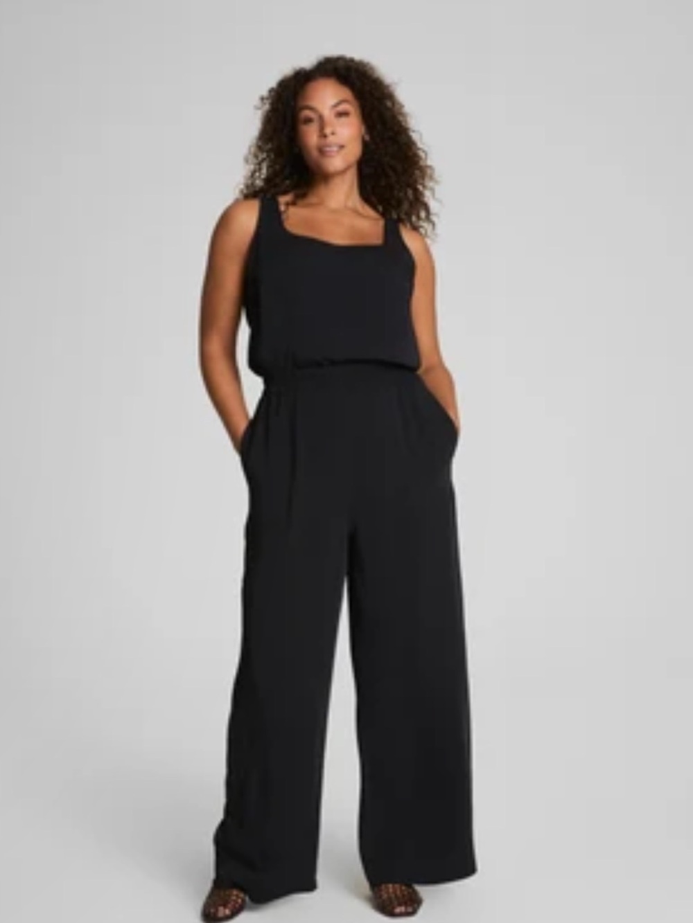 SPANX Black Wide-Leg Square-Neck Jumpsuit